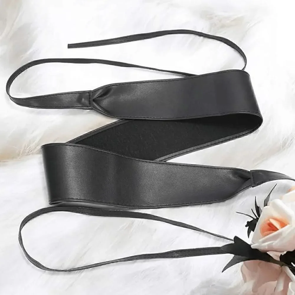 Bow Tie Wide Wrap Around Obi Corset Black Belt NEW SIZE L-XL NEW